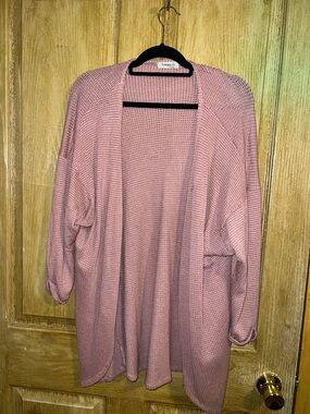 Ginger G Open-Front Pink Waffle Knit Cardigan size large